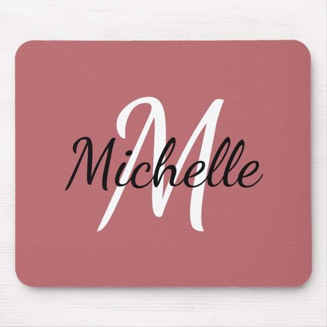 Monogram Terra Rosa Red & White Add Your Name Mouse Mat (Front)