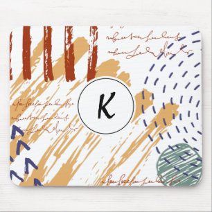 Monogram Terracotta Abstract Doodle Mouse Mat