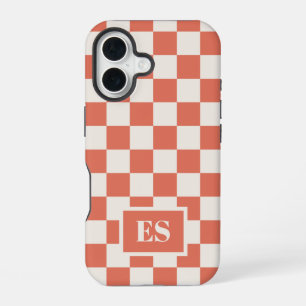Monogram Terracotta and Cream Checkered Pattern iPhone 16 Case