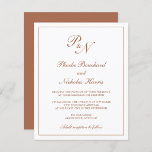 Monogram Terracotta Budget Wedding Invitation