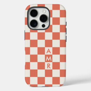 Monogram Terracotta Cream Checkered Pattern iPhone 16 Pro Case