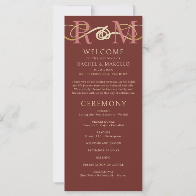 Monogram Terracotta Elegant Wedding Program (Front)
