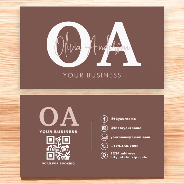 Monogram Terracotta QR Code Modern Minimalist  Business Card (Creator Uploaded)