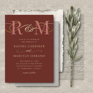 Monogram Terracotta QR Code Wedding Invitation