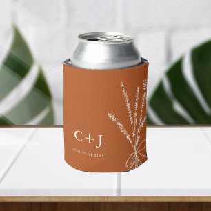 Monogram Terracotta Simple Botanical Wedding Favou Can Cooler