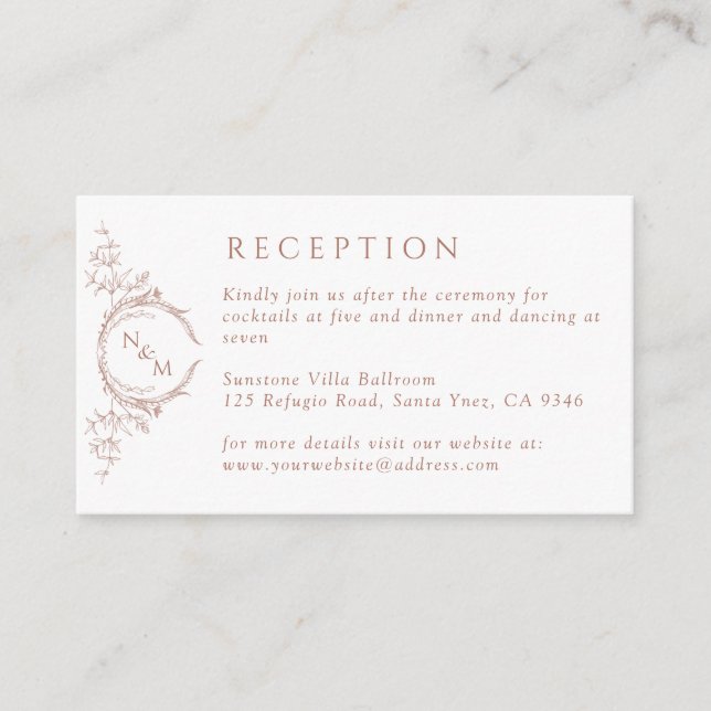 Monogram Terracotta Watercolor Wedding Reception Enclosure Card (Front)