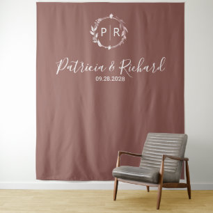 Monogram Terracotta Wedding Backdrop Tapestry