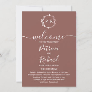 Monogram Terracotta Wedding Program Invitation