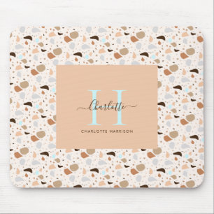 Monogram Terrazzo Earth Tones Modern Pattern Mouse Mat