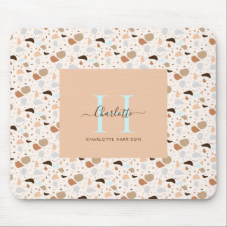 Monogram Terrazzo Earth Tones Modern Pattern Mouse Mat