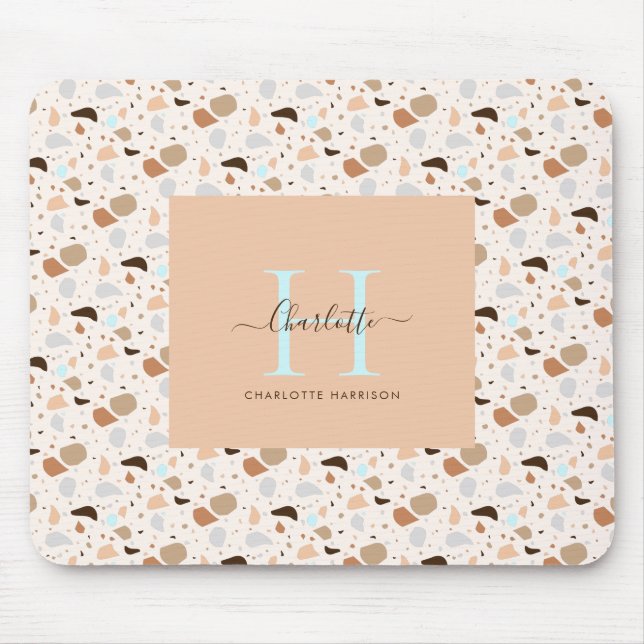 Monogram Terrazzo Earth Tones Modern Pattern Mouse Mat (Front)