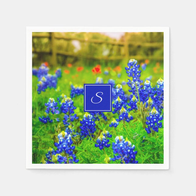 Monogram Texas Bluebonnets & Indian Paintbrush Napkin (Front)
