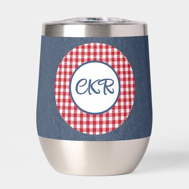 Monogram, Text | Red Gingham Denim Stainless Steel (Front)