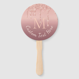 Monogram Text Rose Gold Blush Glitter Hand Fan