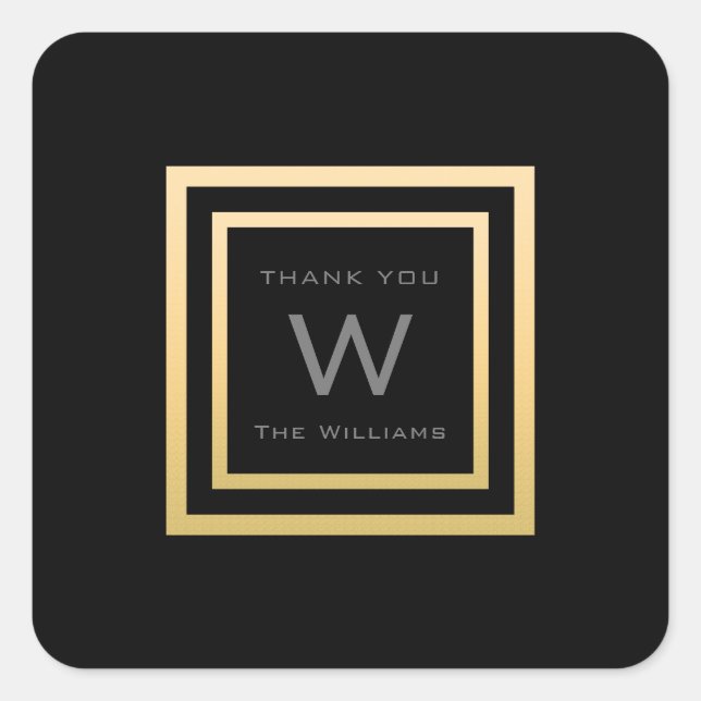 Monogram Thank Gold Frame Minimalism VIP Wedding Square Sticker (Front)