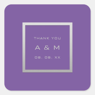 Monogram Thank Grey Frame Silver Wedding Purple Square Sticker