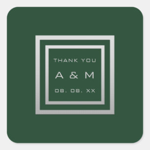 Monogram Thank Grey Frame Silver Wedding Woodland Square Sticker