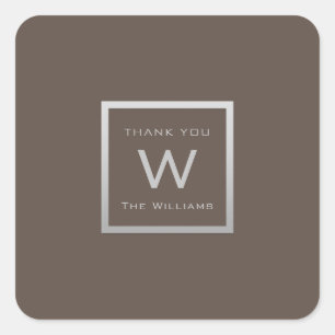 Monogram Thank Grey Silver Frame VIP Wedding Brown Square Sticker