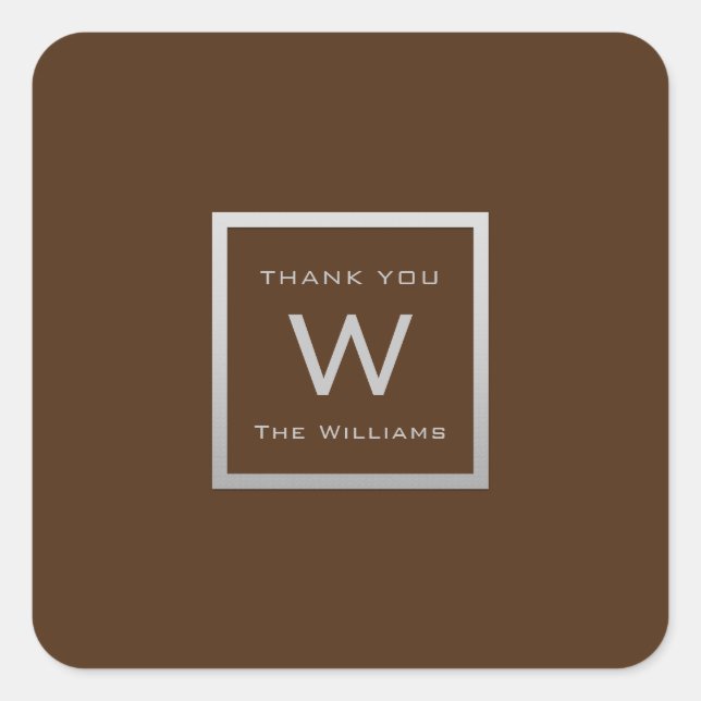 Monogram Thank Grey Silver Frame VIP Wedding Coffe Square Sticker (Front)