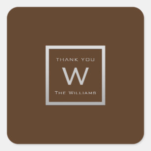 Monogram Thank Grey Silver Frame VIP Wedding Coffe Square Sticker
