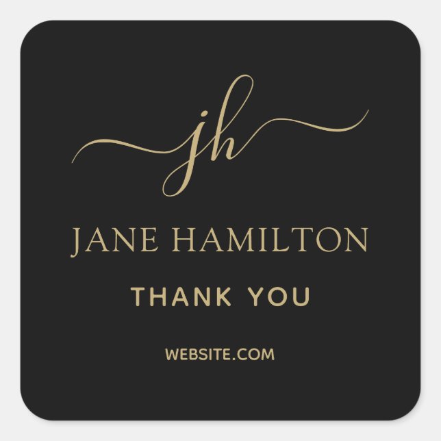 Monogram Thank You Business Logo Square Sticker (Front)
