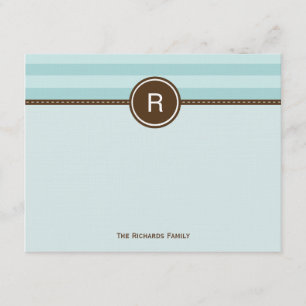 Monogram Thank You Card - Blue Stripes