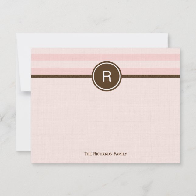 Monogram Thank You Card - Pink Stripes (Front)