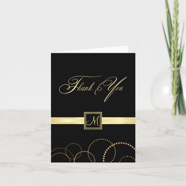 Monogram Thank You Cards - Black and Gold (Front)