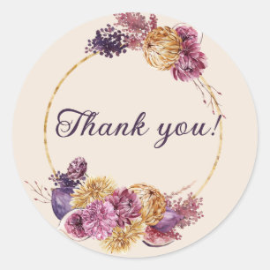 Monogram thank you customisable gold frame fall classic round sticker