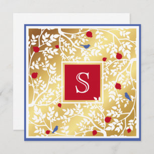 Monogram Thank You Elegant  Birds & Branches Card