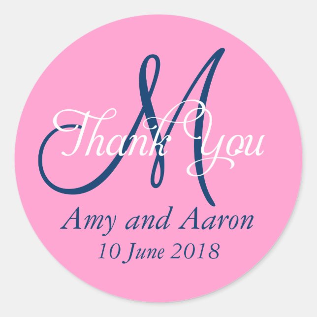 Monogram Thank You Wedding Favour Label (Front)