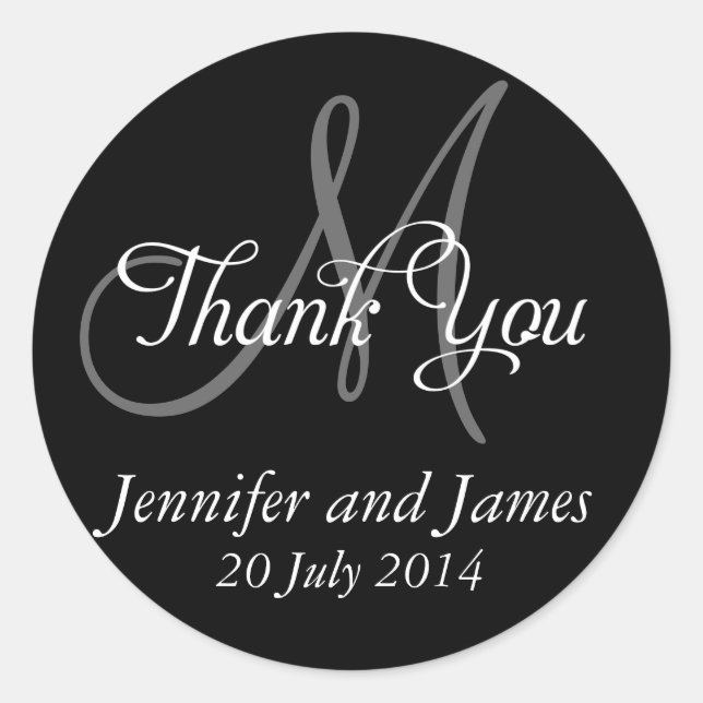 Monogram Thank You Wedding Favour Stickers (Front)
