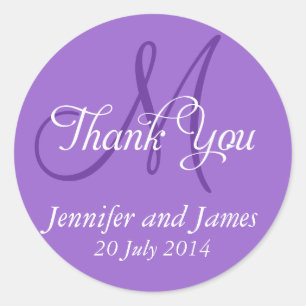 Monogram Thank You Wedding Favour Stickers Purple