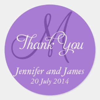 Monogram Thank You Wedding Favour Stickers Purple