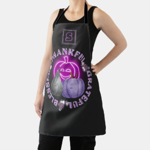 Monogram Thankful Grateful Blessed Neon Pumpkin Apron
