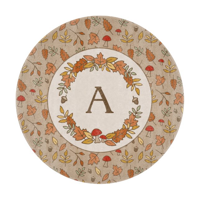 Monogram Thanksgiving Fall Leaves Cutting Board (Front)