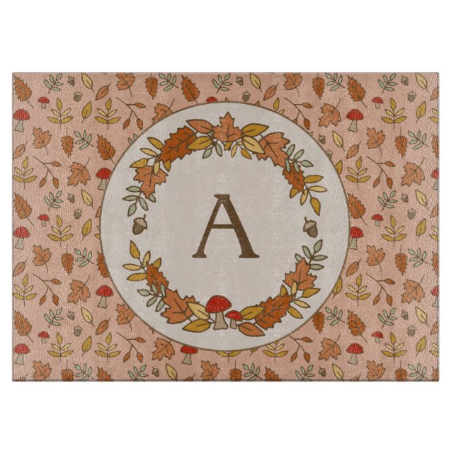 Monogram Thanksgiving Fall Leaves Cutting Board (Front)