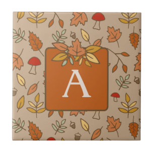 Monogram Thanksgiving Fall Leaves Tile