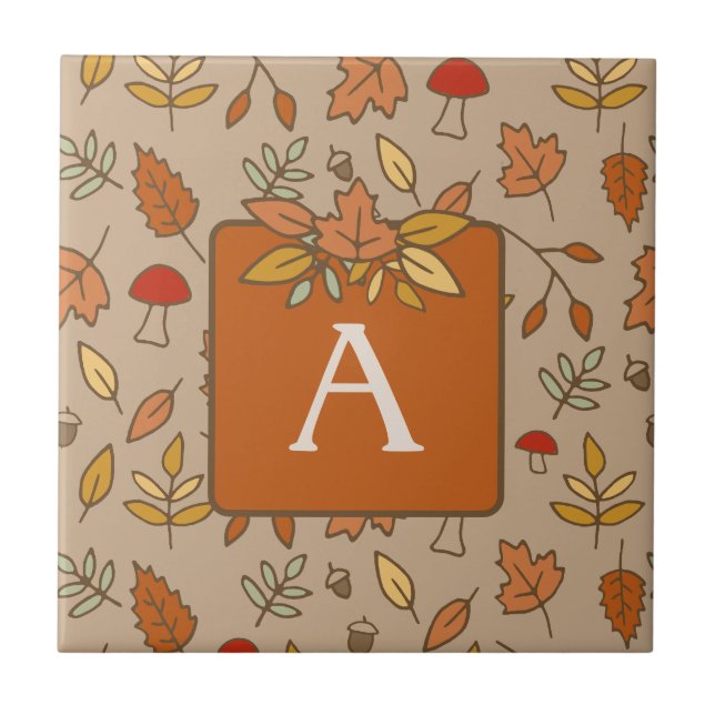 Monogram Thanksgiving Fall Leaves Tile (Front)