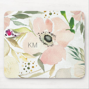 Monogram The Joy of White Watercolor Floral Mouse Mat