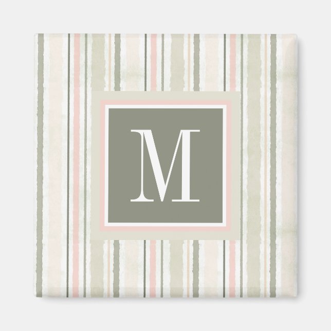 Monogram | The Joy of White | Watercolor Stripes Magnet (Front)