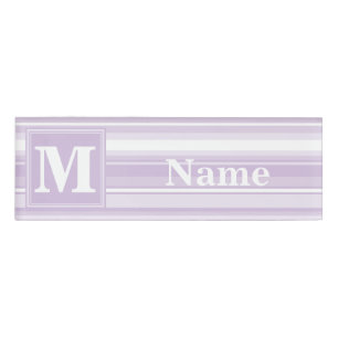 Monogram thistle purple stripes name tag