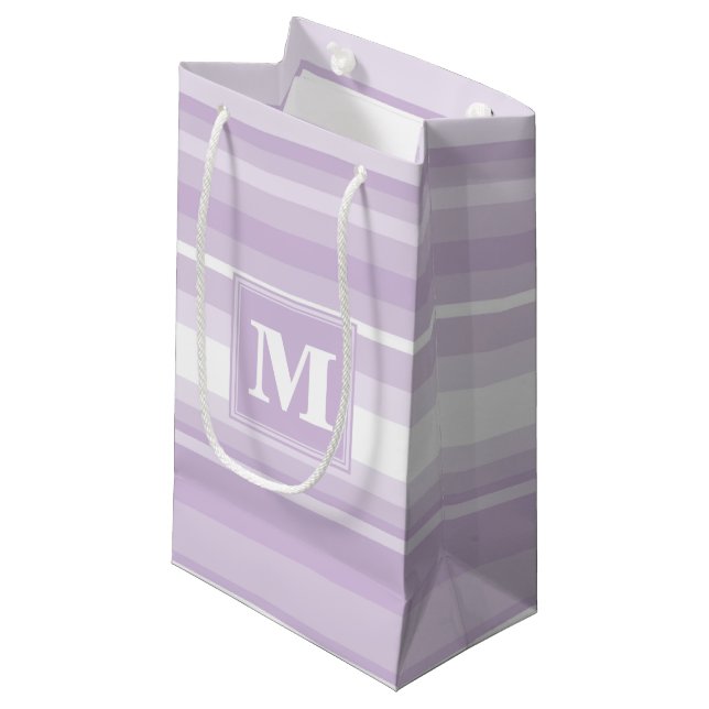 Monogram thistle purple stripes small gift bag (Front Angled)