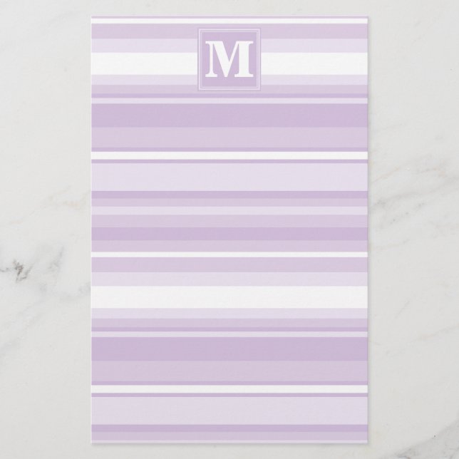 Monogram thistle purple stripes stationery (Front)