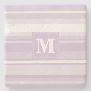 Monogram thistle purple stripes stone coaster