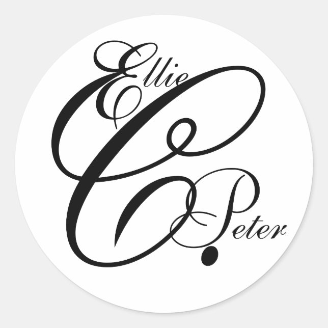 Monogram Three Letters & Names Wedding Sticker (Front)
