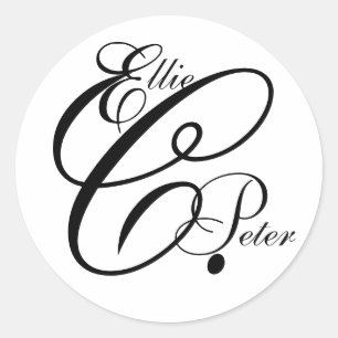Monogram Three Letters & Names Wedding Sticker