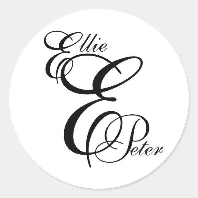 Monogram Three Letters & Names Wedding Sticker (Front)
