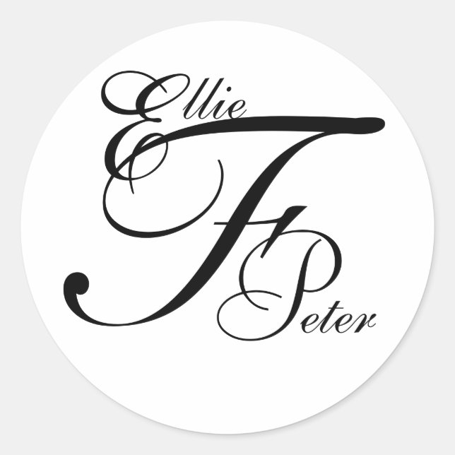 Monogram Three Letters & Names Wedding Sticker (Front)