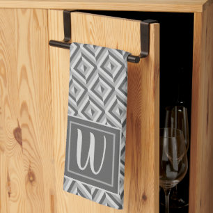 Monogram Three-Tone Grey Diamond Pattern Tea Towel